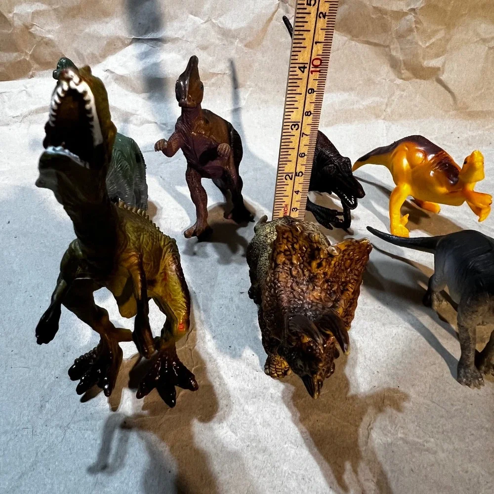 7pc Dinosaur Figure Lot Multicolor T-Rex Triceratops Raptor Toy Set